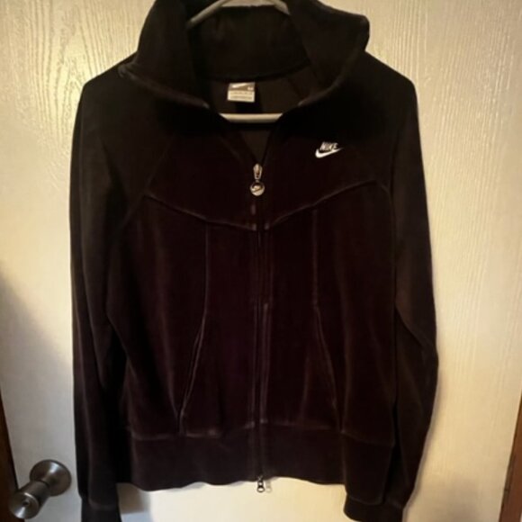 Vintage Nike Viva Velour Black Y2K Zip-Up Track Jacket Women's Medium - Picture 1 of 6